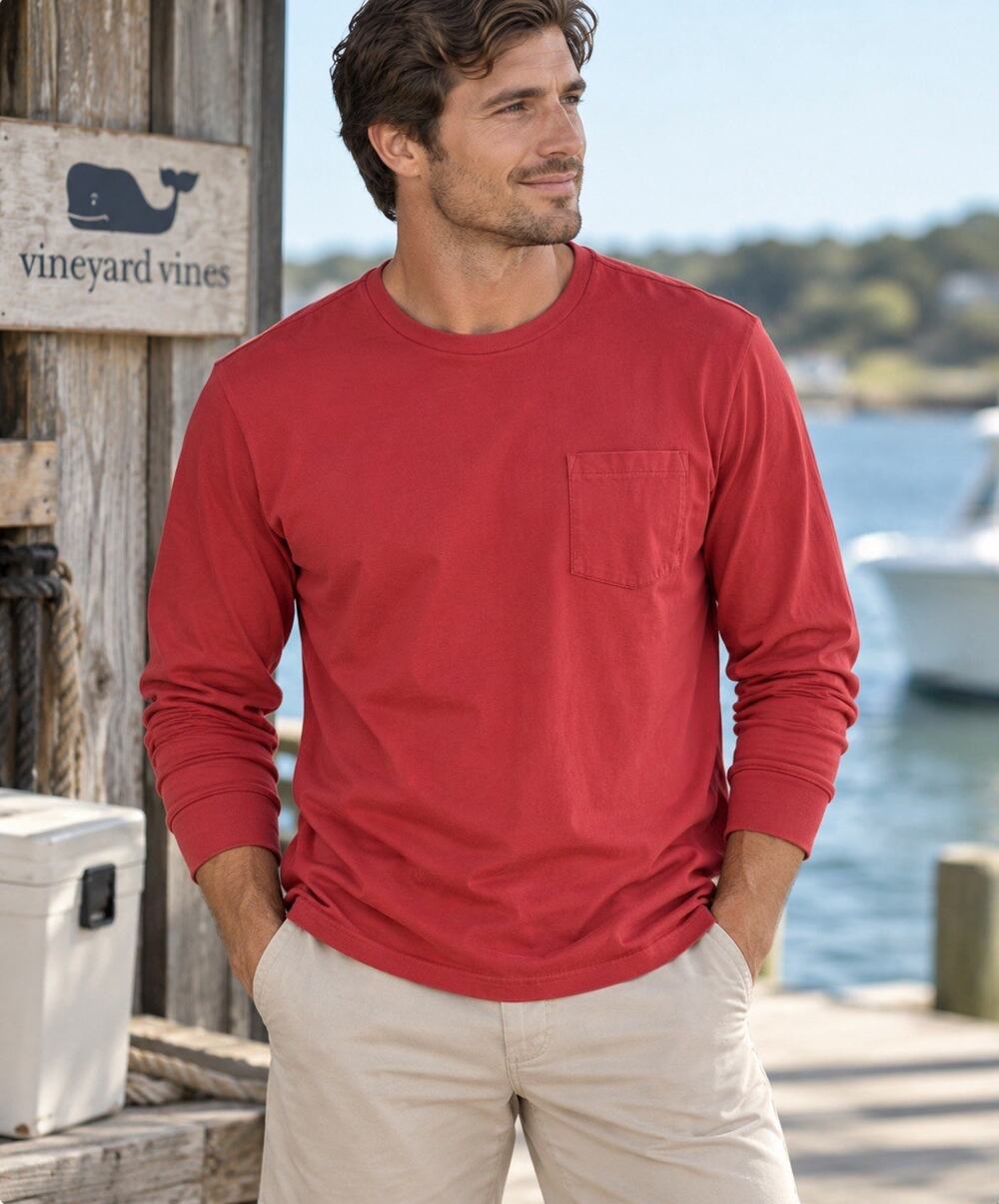 Vineyard Vines Mens XL Red Long Sleeve Pocket T Shirt